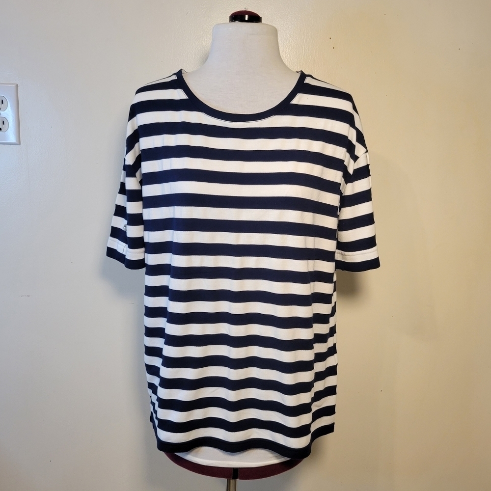 Jane and Delancy (Women's Medium) Navy White Coastal Stripe Short Sleeve T-Shirt